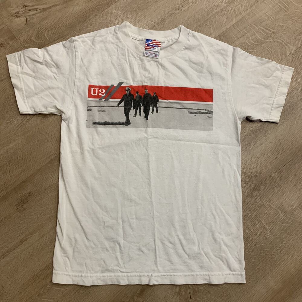 Vintage Y2K U2 Vertigo Tour T-Shirt Band Tee Men's Small Double Sided White 2005